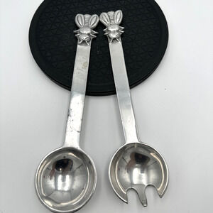 Cast Silvertone Metal Bee Salad Spoon and Fork Serving Set